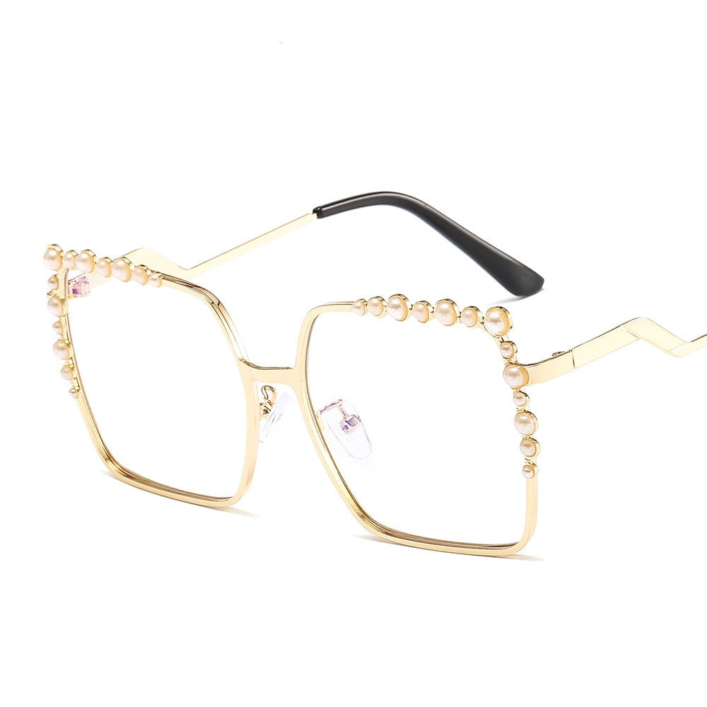 Pearlized Square Sun Shades: Luxurious Oversized Sunglasses for Women | ULZZANG BELLA