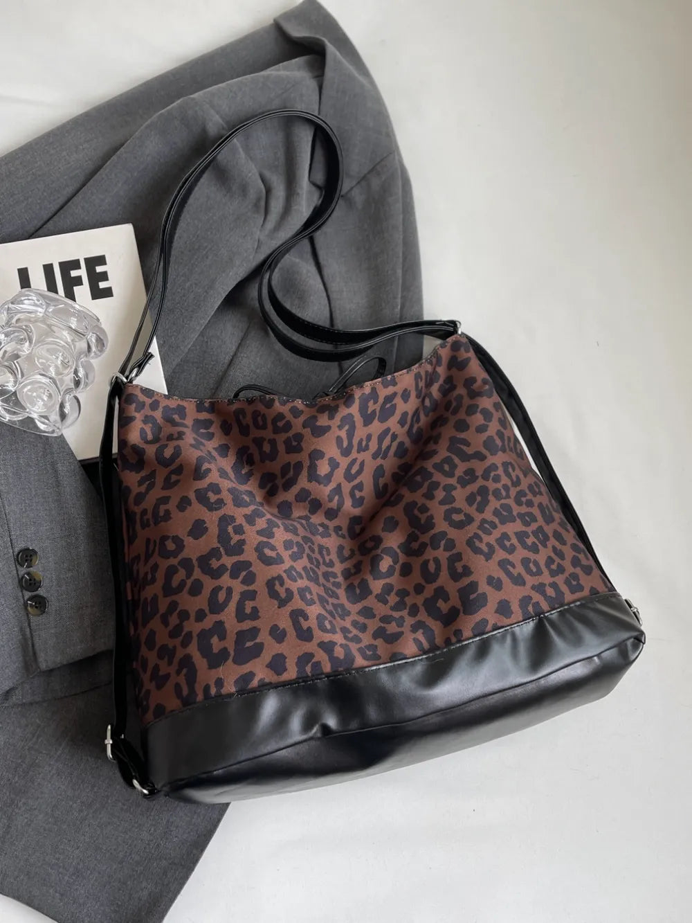 Mocha Leopard Luxe Dual Purpose Crossbody Bag | ULZZANG BELLA
