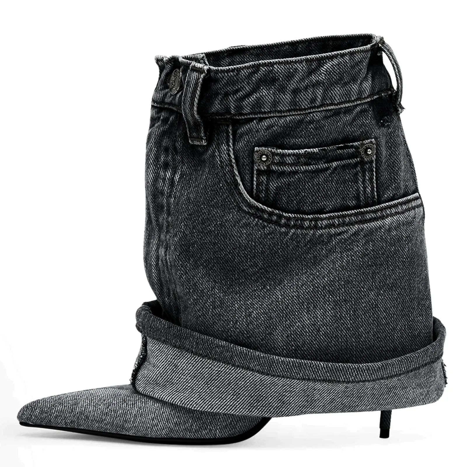 ULZZANG BELLA High Heel Denim Cowboy Boots, Luxe Elegance