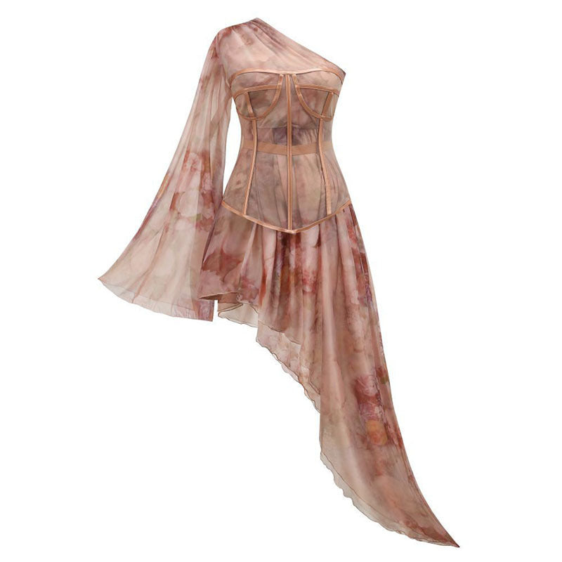 Abito in chiffon irregolare con spalle inclinate | ULZZANG BELLA