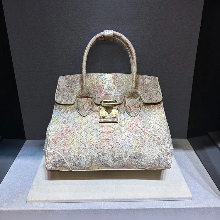 Elegant Leather Snake Print Crossbody Handbag with Spacious Design | ULZZANG BELLA
