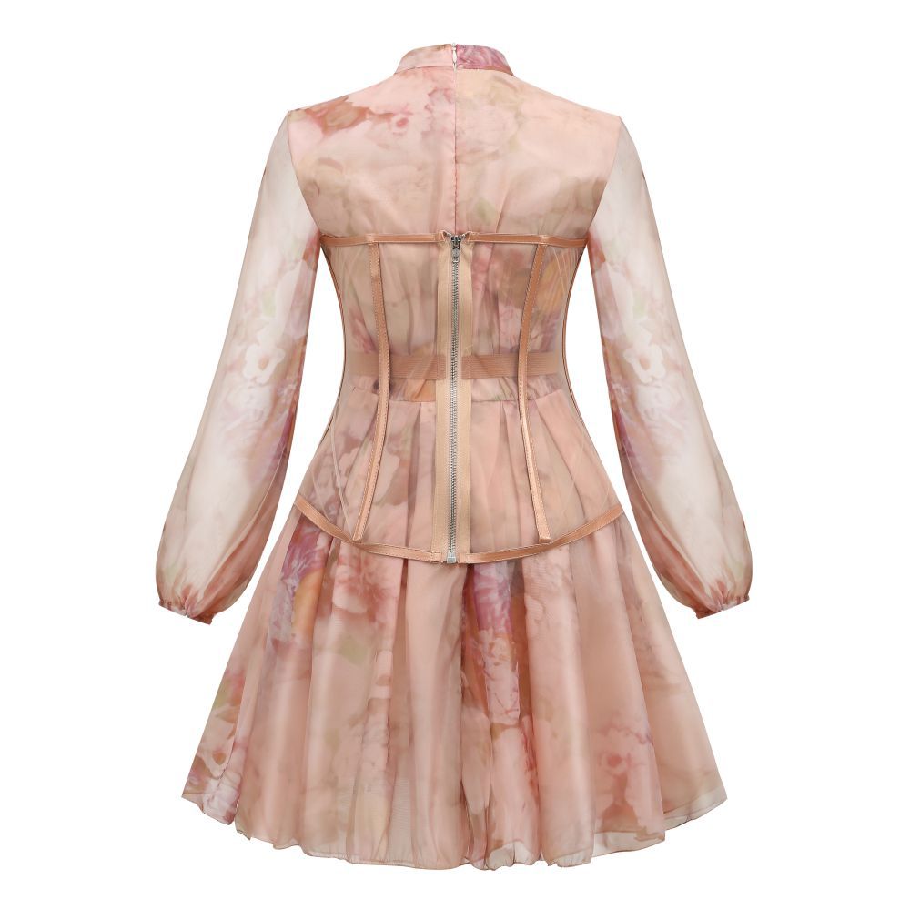 Exquisite European Pink Chiffon Two-Piece Set for Women | ULZZANG BELLA