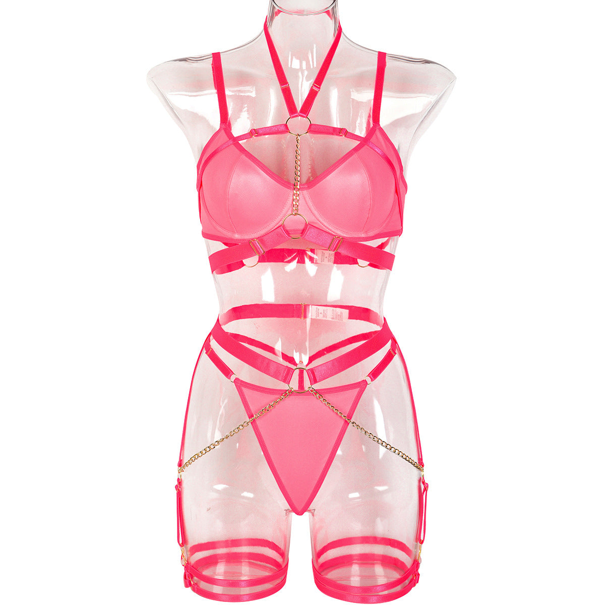 Enchanting Three-Piece Lingerie Set with Chain Halter Waist Belt | ULZZANG BELLA