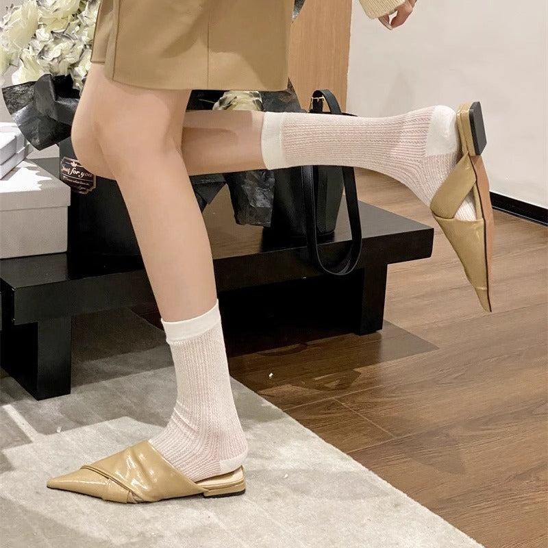 Elegant Cross-Pointed Flat Slippers with Toe Wrap | ULZZANG BELLA