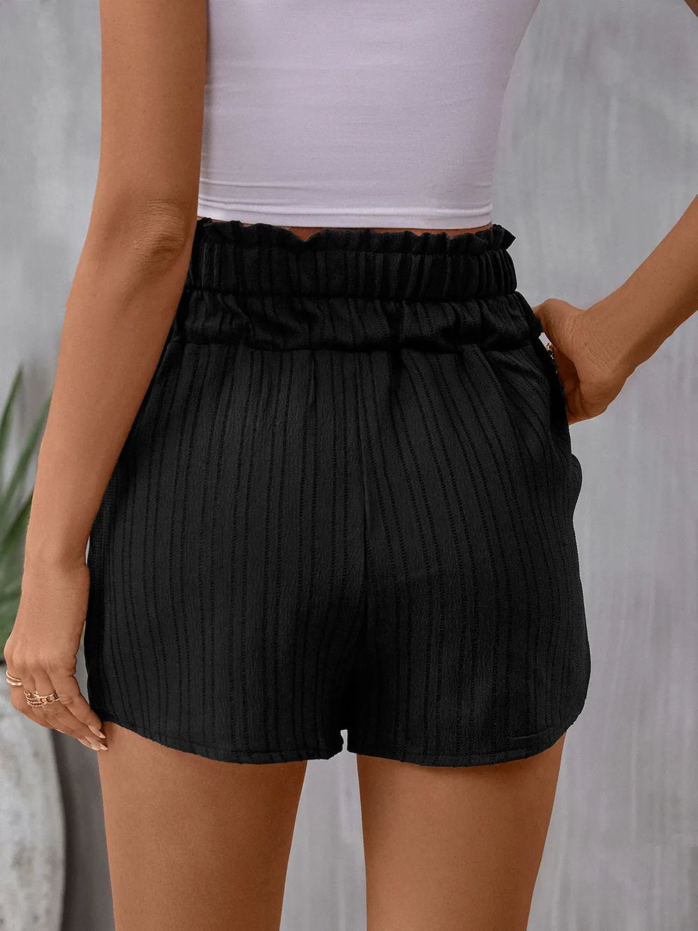 Chic High Waist Pocketed Shorts in Classic Black | ULZZANG BELLA