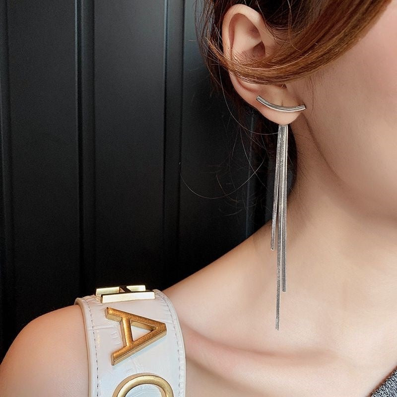 Serpentine Elegance: orecchini lunghi con nappe in metallo e osso di serpente | ULZZANG BELLA