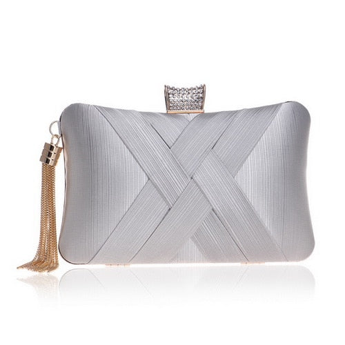 Tassel-Embellished Metal Clutch: Luxurious Evening Handbag for Weddings & Parties | ULZZANG BELLA