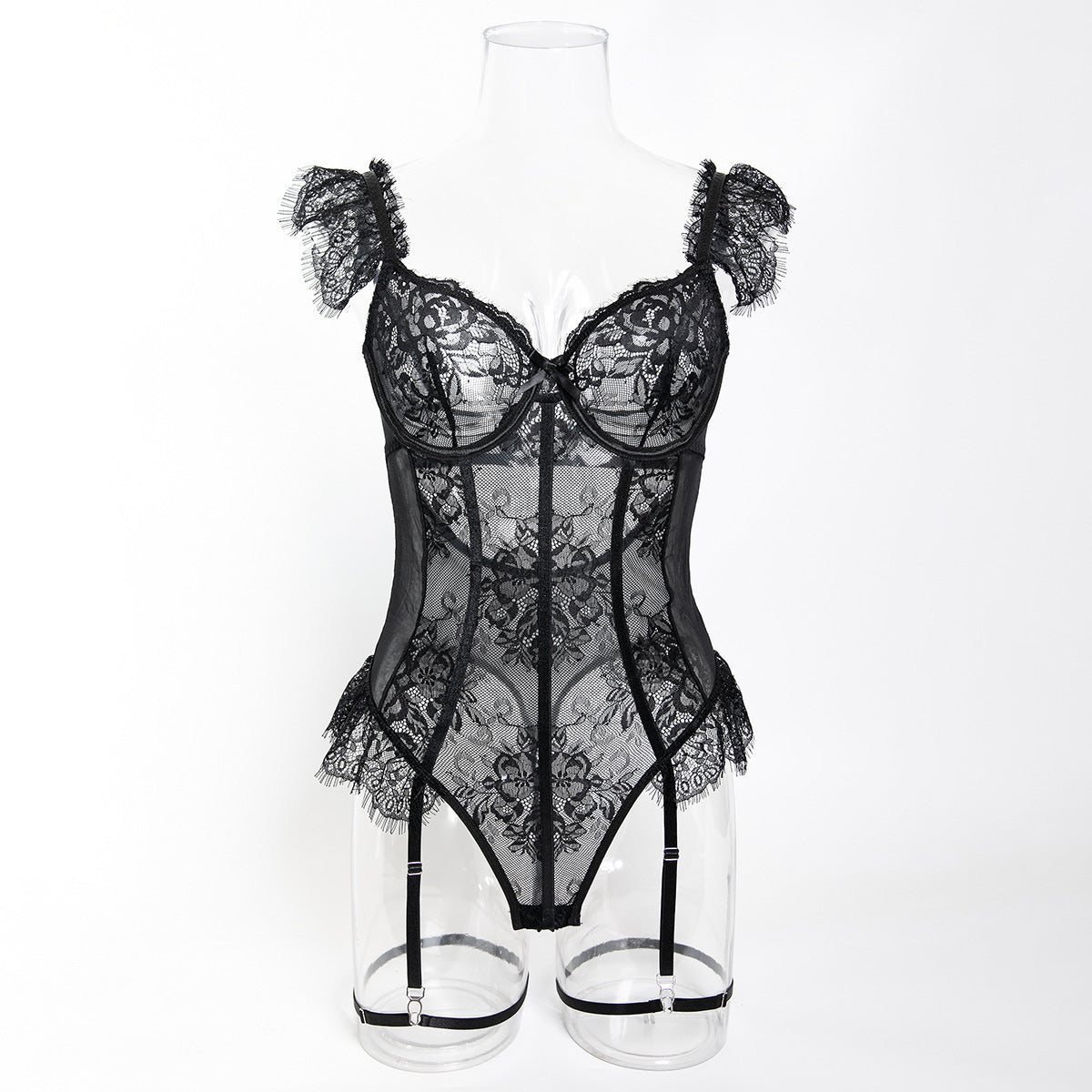 Luxe Floral Sheer Lace Bodysuit for Romantic Allure | ULZZANG BELLA