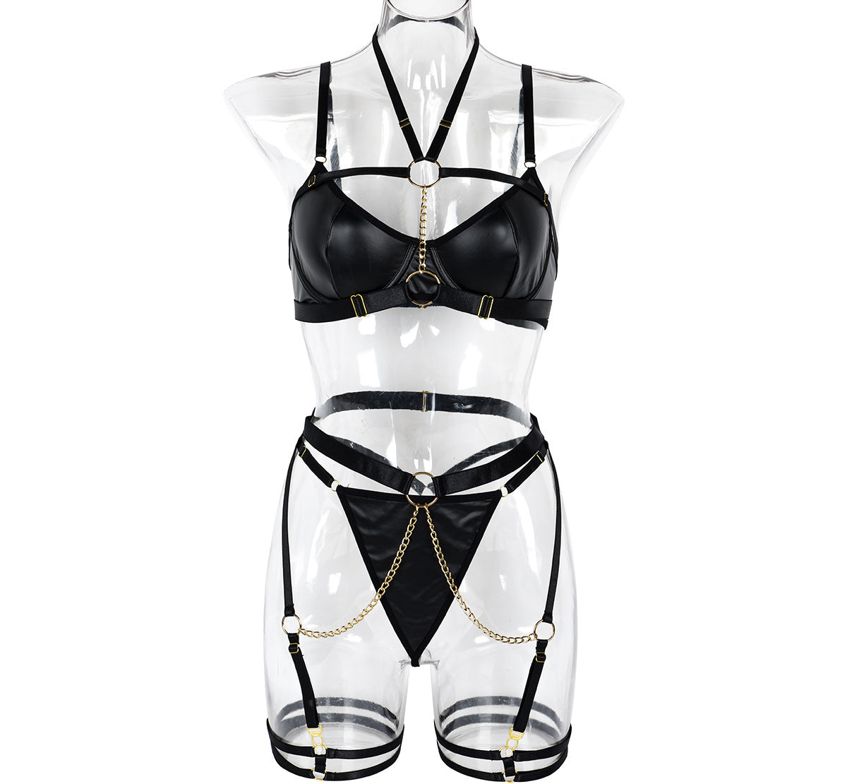 Enchanting Three-Piece Lingerie Set with Chain Halter Waist Belt | ULZZANG BELLA