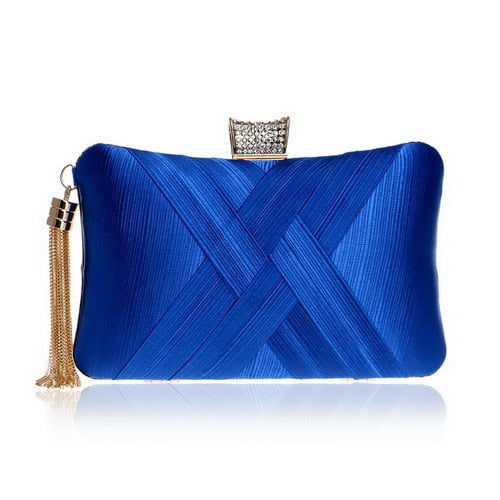 Tassel-Embellished Metal Clutch: Luxurious Evening Handbag for Weddings & Parties | ULZZANG BELLA
