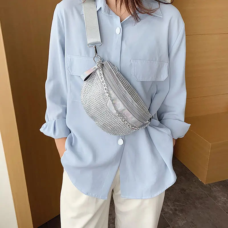 Marsupio di lusso con diamanti – Marsupio in PVC chic per donna | ULZZANG BELLA