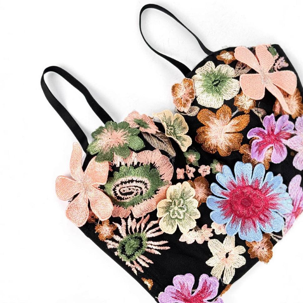 Floral Embroidered Tube Top with Boning Support | ULZZANG BELLA