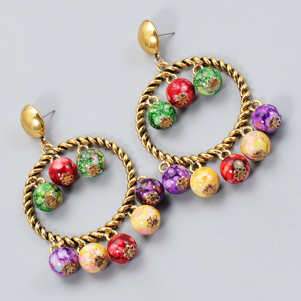 Exquisite Handmade Geometric Beaded Ball Drop Earrings | ULZZANG BELLA