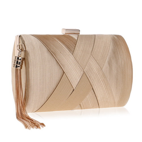 Tassel-Embellished Metal Clutch: Luxurious Evening Handbag for Weddings & Parties | ULZZANG BELLA