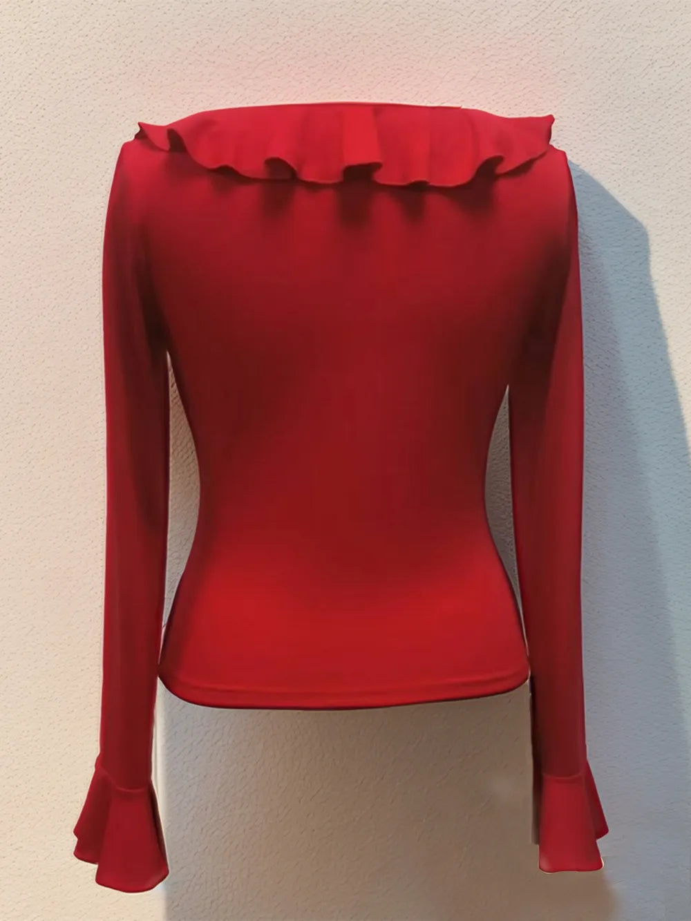 Elegantly Tailored Long Sleeved Slimming Shirt with Ruffled Sheer Detail | ULZZANG BELLA