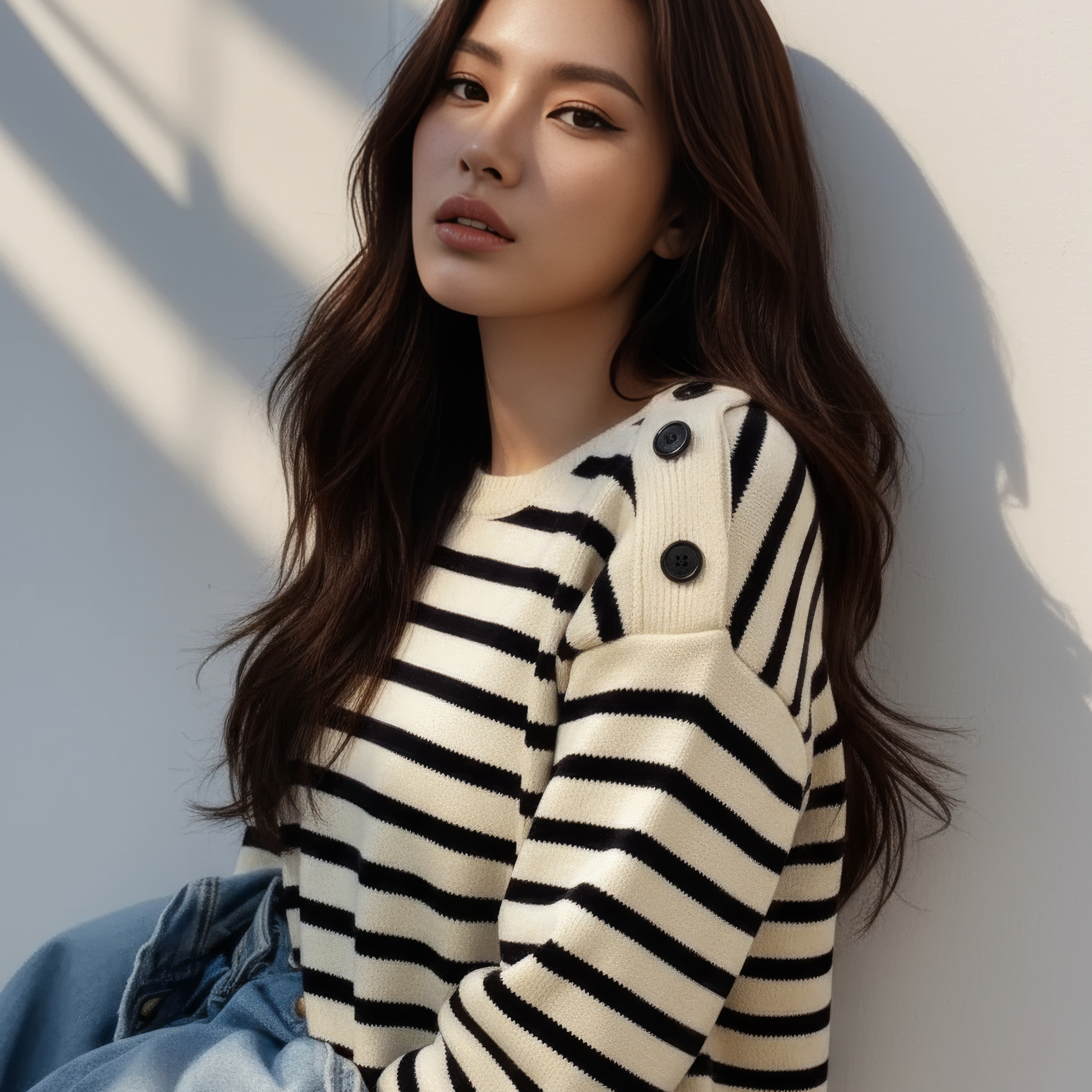 Chic Striped Knit Top with Elegant Button Detail | ULZZANG BELLA