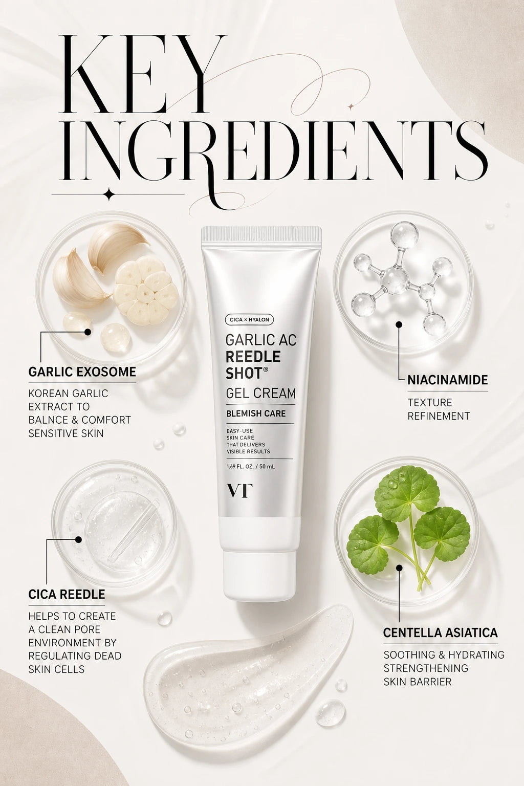 Garlic AC Reedle Gel Cream 50ml | VT Cosmetics | VT Cosmetics Garlic AC Reedle Gel Cream – Artisanal Luxury