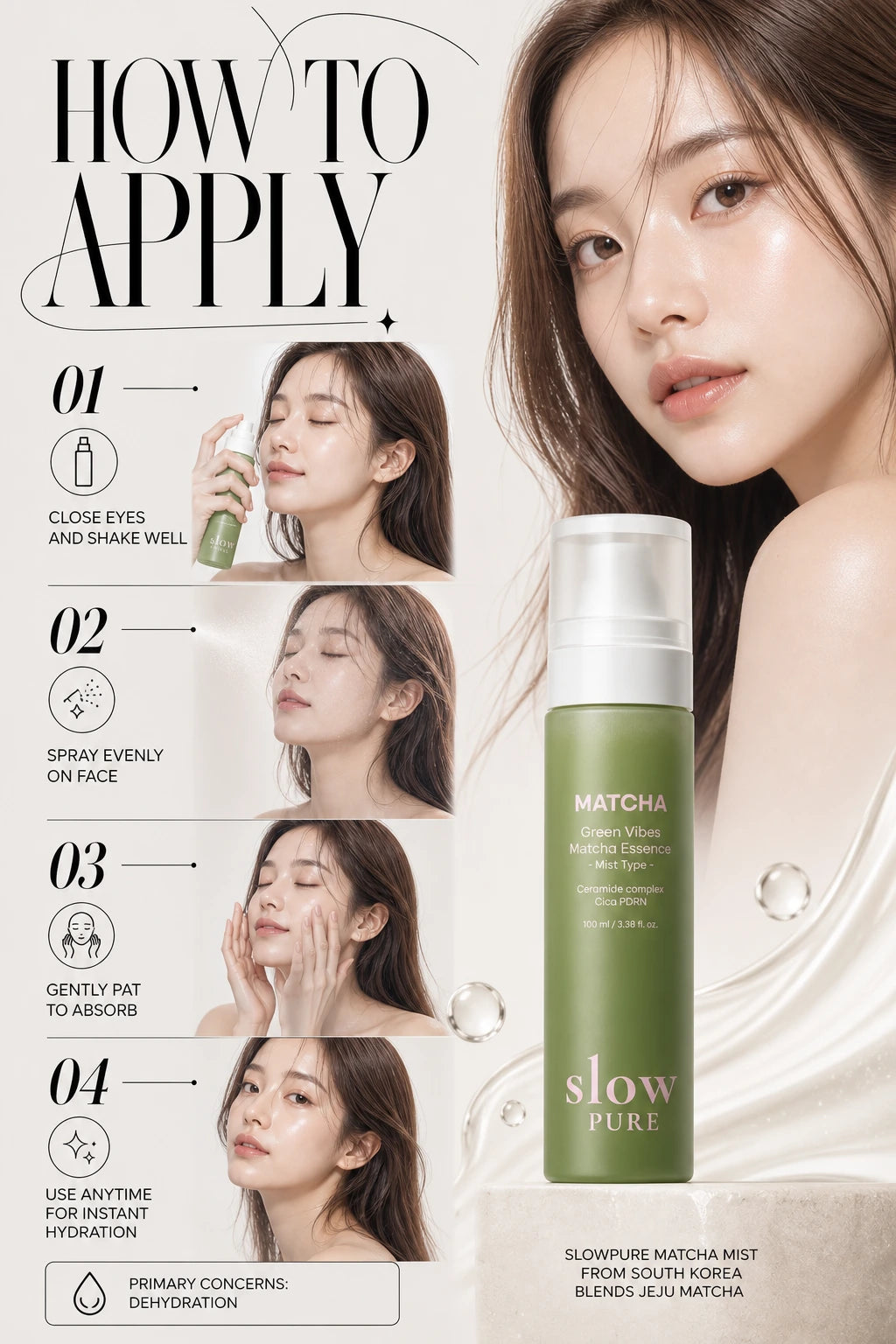 Green Vibes Matcha Essence (Mist Type) 100ml | Slowpure | slowPURE Matcha Essence Mist – Cica Ceramide Skincare