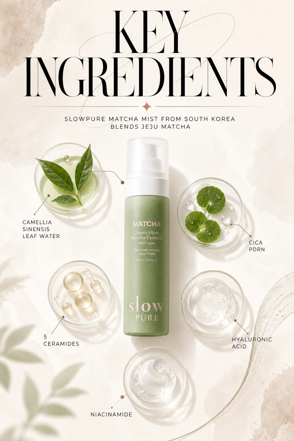 Green Vibes Matcha Essence (Mist Type) 100ml | Slowpure | slowPURE Matcha Essence Mist – Cica Ceramide Skincare