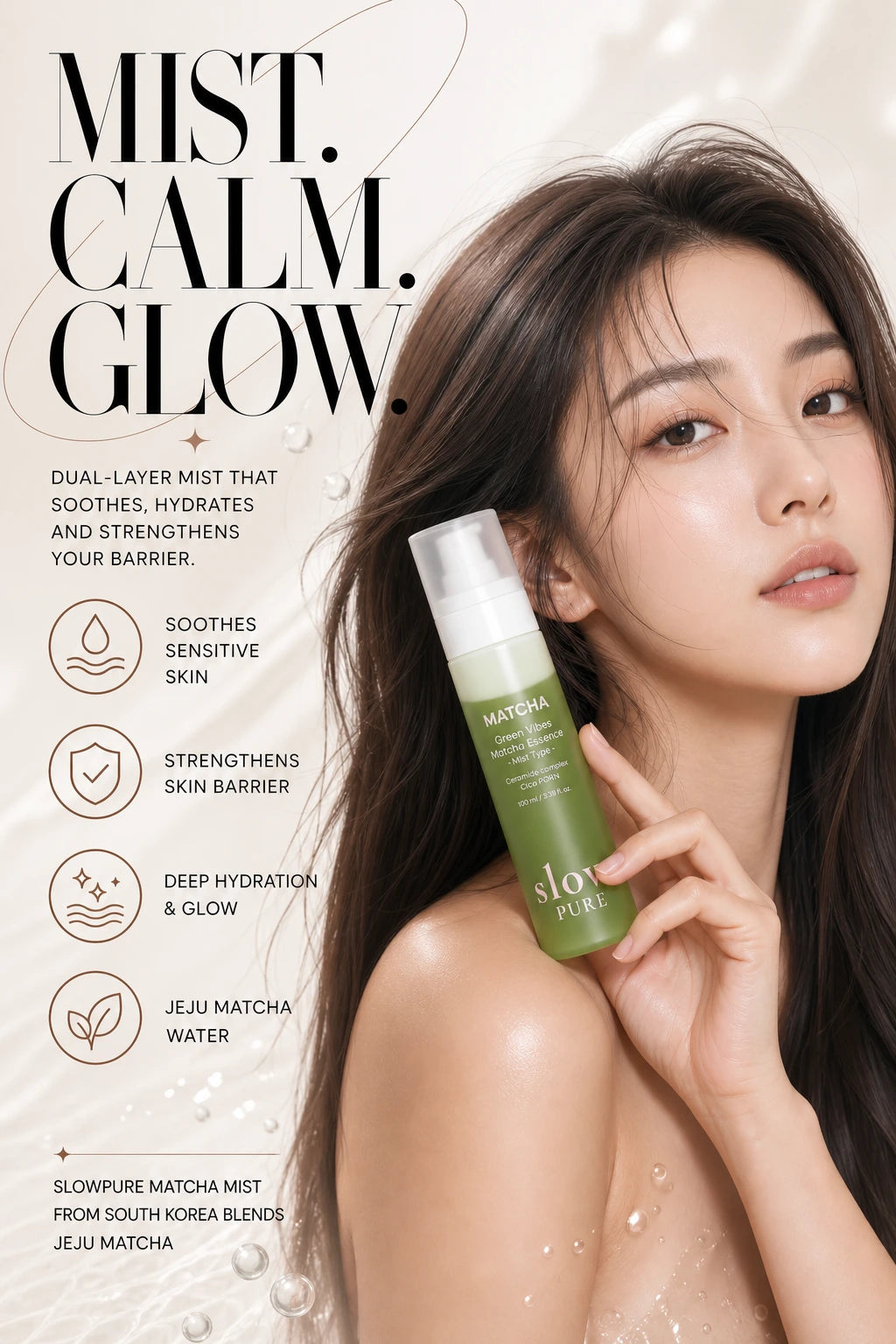 Green Vibes Matcha Essence (Mist Type) 100ml | Slowpure | slowPURE Matcha Essence Mist – Cica Ceramide Skincare