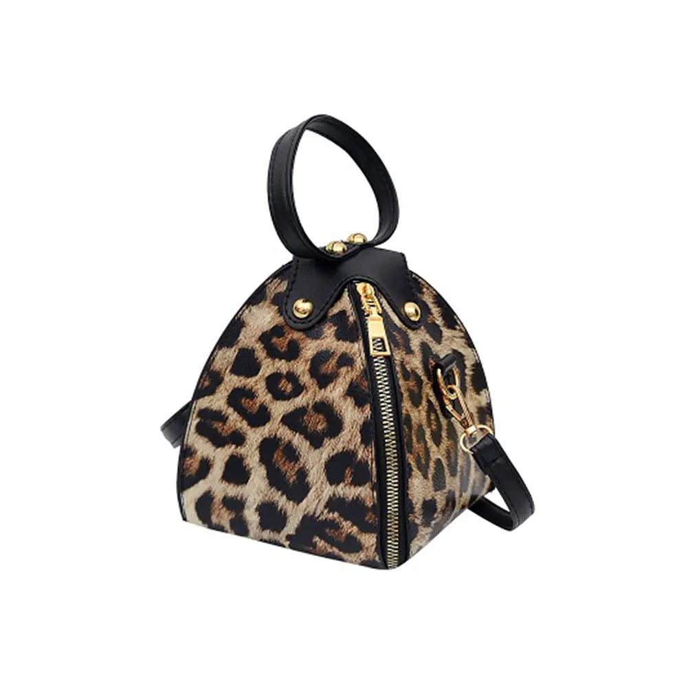 Leopard Print Pyramid Clutch Handbag | ULZZANG BELLA