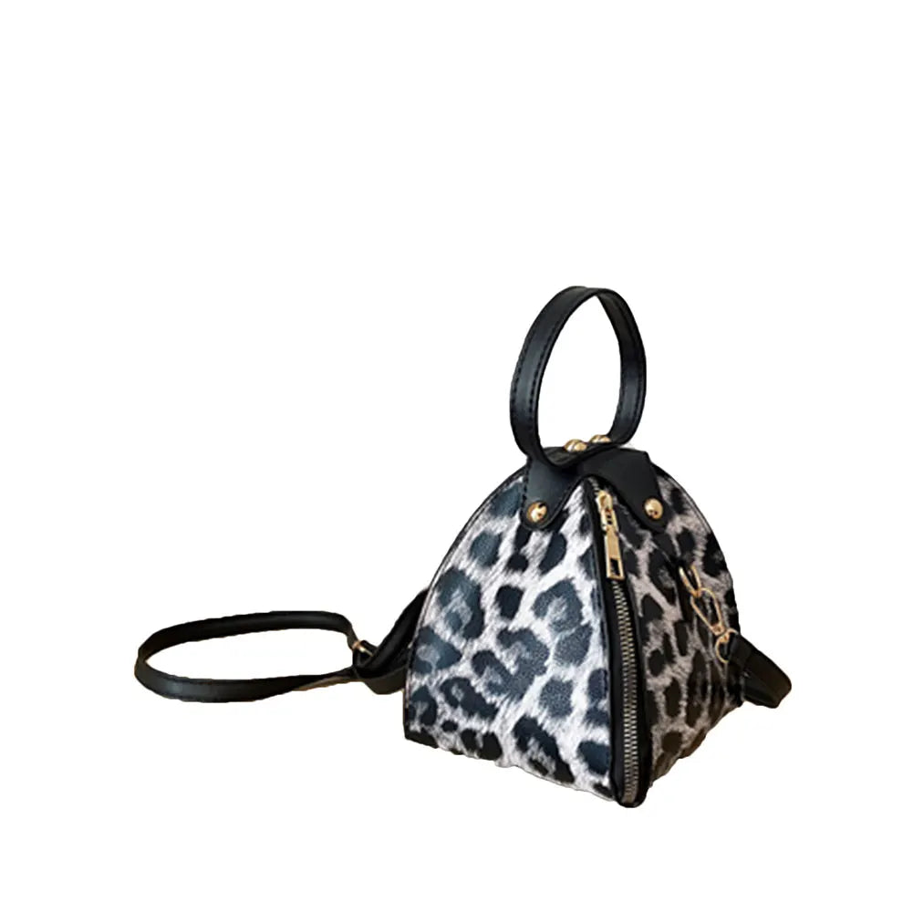 Leopard Print Pyramid Clutch Handbag | ULZZANG BELLA