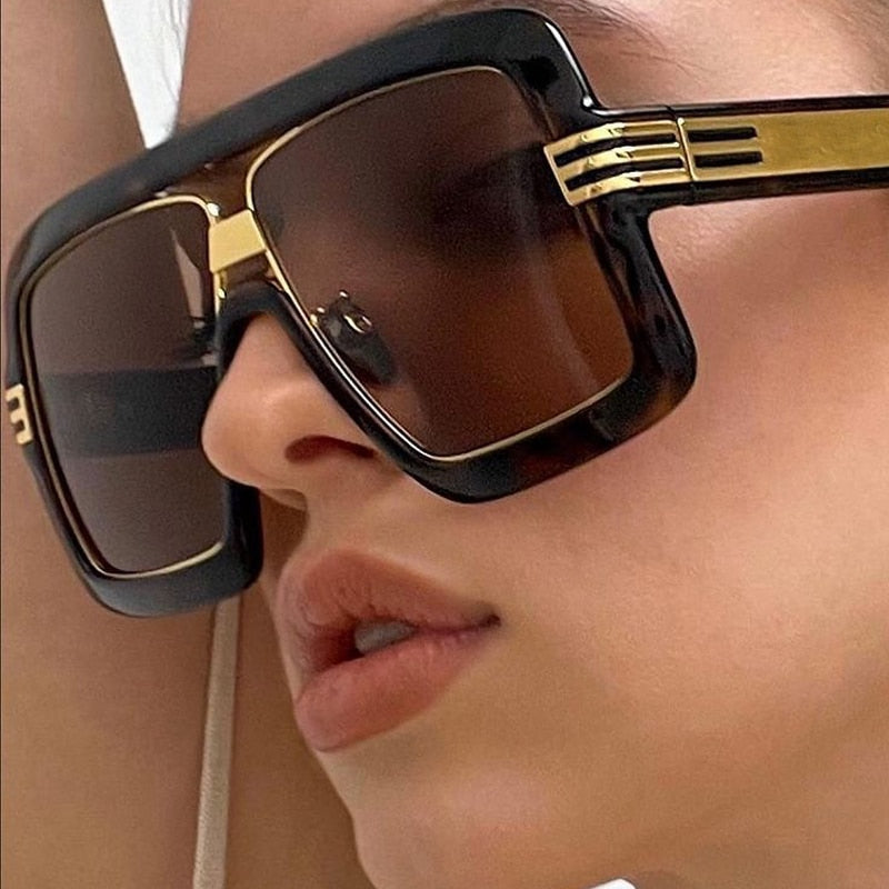 Luxury Oversized Square Sunglasses with Double Bridge for Women | ULZZANG BELLA