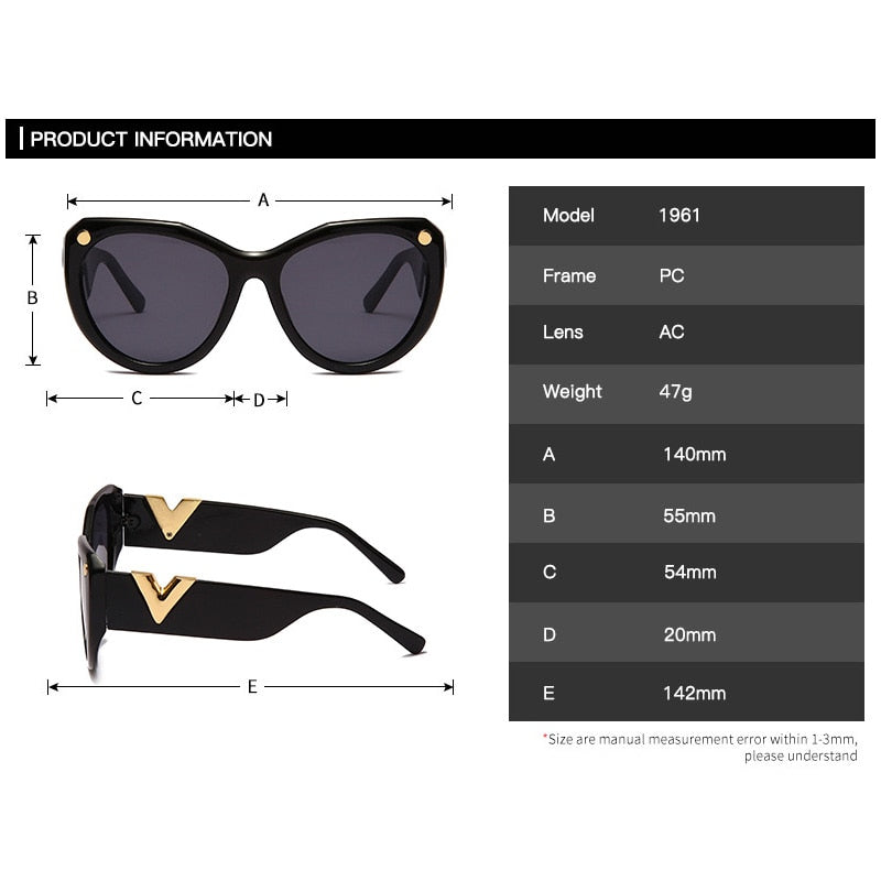 Luxury Oversized V-Shaped Cat Eye Sunglasses for Women | ULZZANG BELLA
