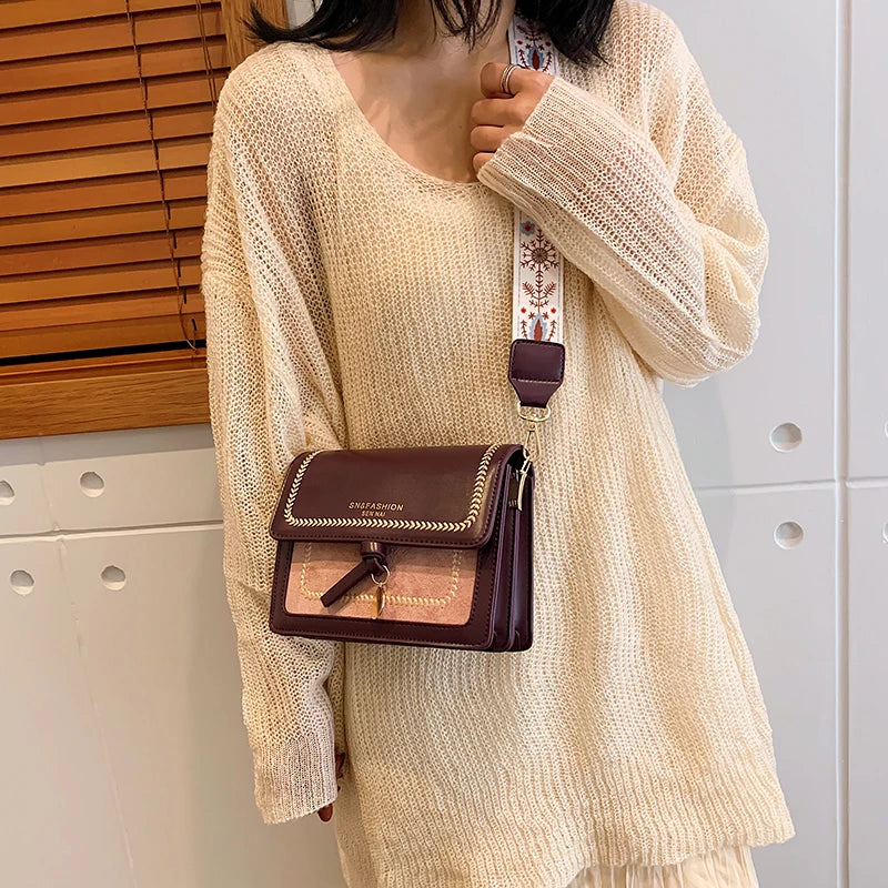 Elegant Contrast Colour Leather Crossbody Bag | ULZZANG BELLA