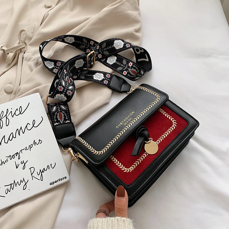 Elegant Contrast Colour Leather Crossbody Bag | ULZZANG BELLA