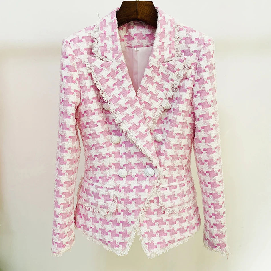 Sophisticated Double-Breasted Blush Blazer for Woman | ULZZANG BELLA