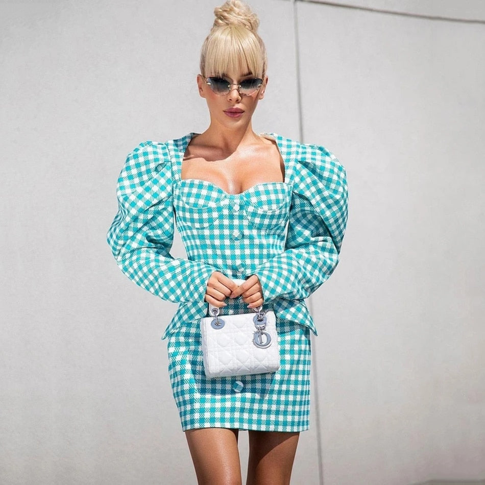 Enchanting Elegant Plaid Bodycon Mini Dress for Women | ULZZANG BELLA