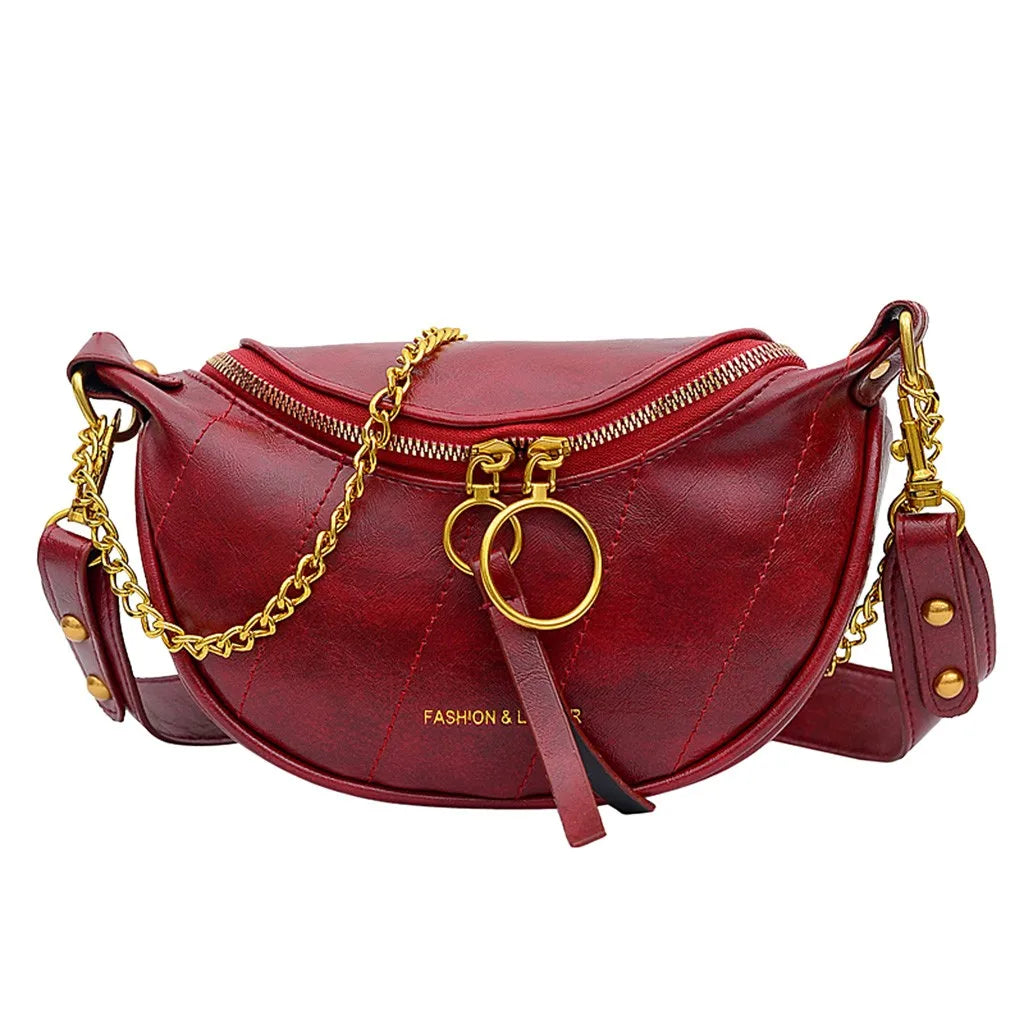 Elegant Double Zipper Leather Shoulder Bag | ULZZANG BELLA