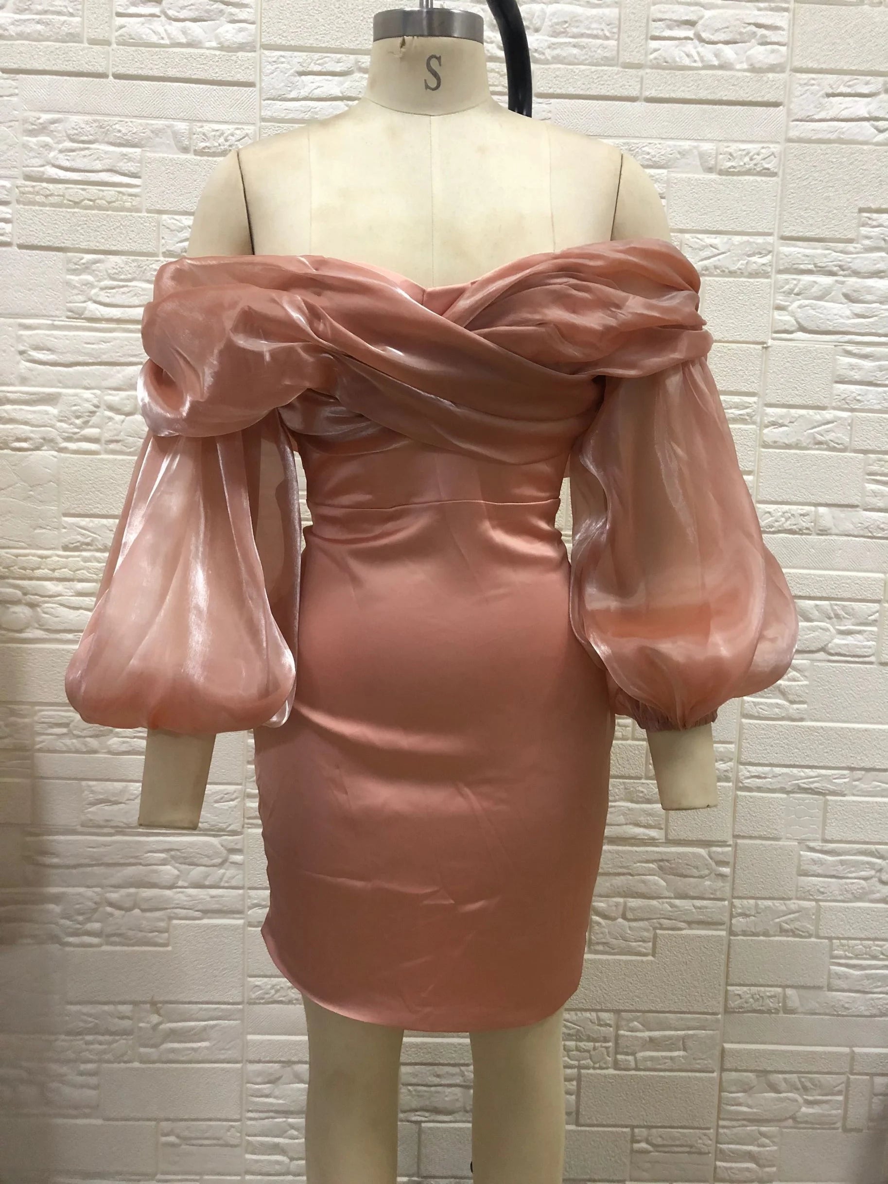 Luxurious Mesh Puff Sleeve Bodycon Dress for Women | ULZZANG BELLA