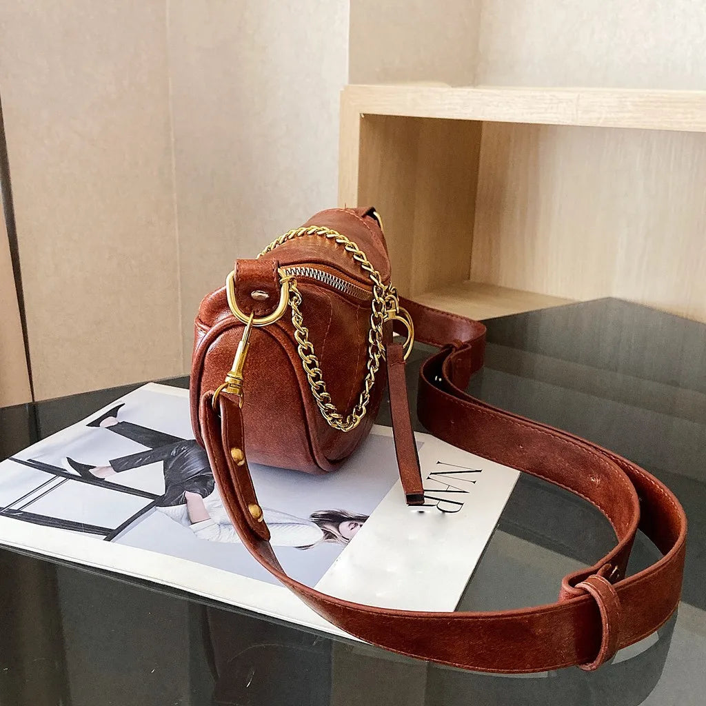 Elegant Double Zipper Leather Shoulder Bag | ULZZANG BELLA