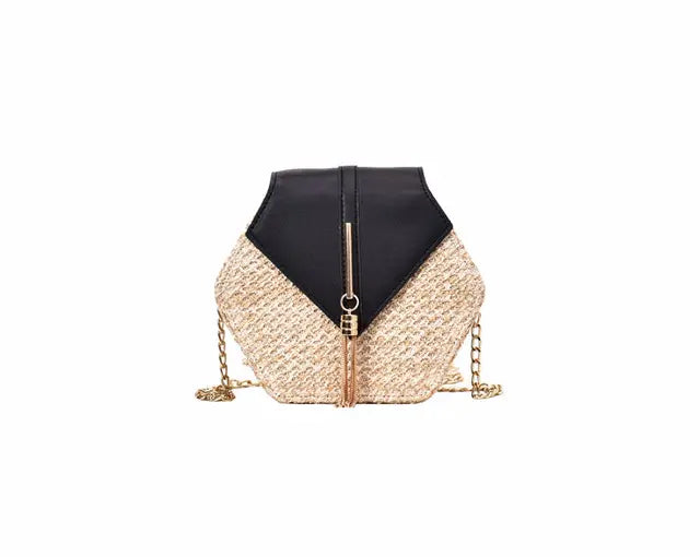 Bohemian Chic Handcrafted Rattan Shoulder Bag with Tassel Detail | ULZZANG BELLA