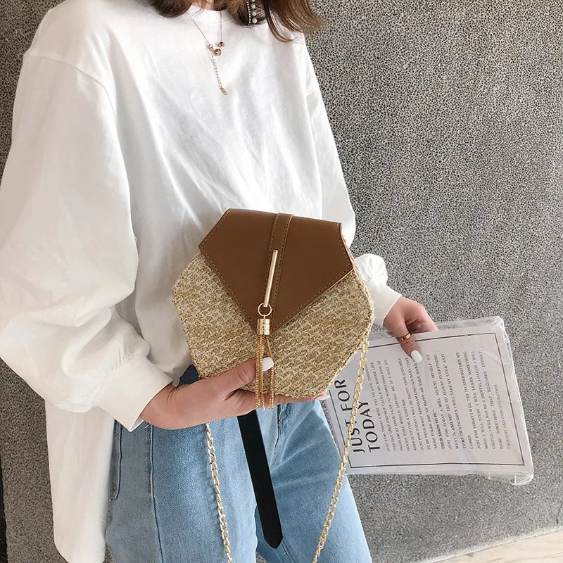 Bohemian Chic Handcrafted Rattan Shoulder Bag with Tassel Detail | ULZZANG BELLA