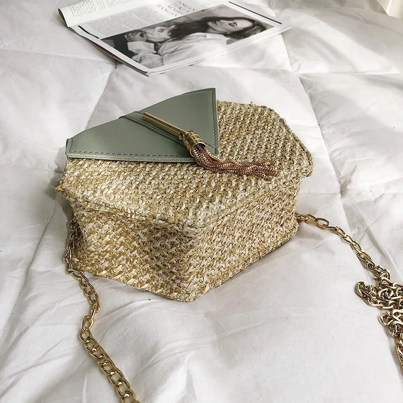 Bohemian Chic Handcrafted Rattan Shoulder Bag with Tassel Detail | ULZZANG BELLA