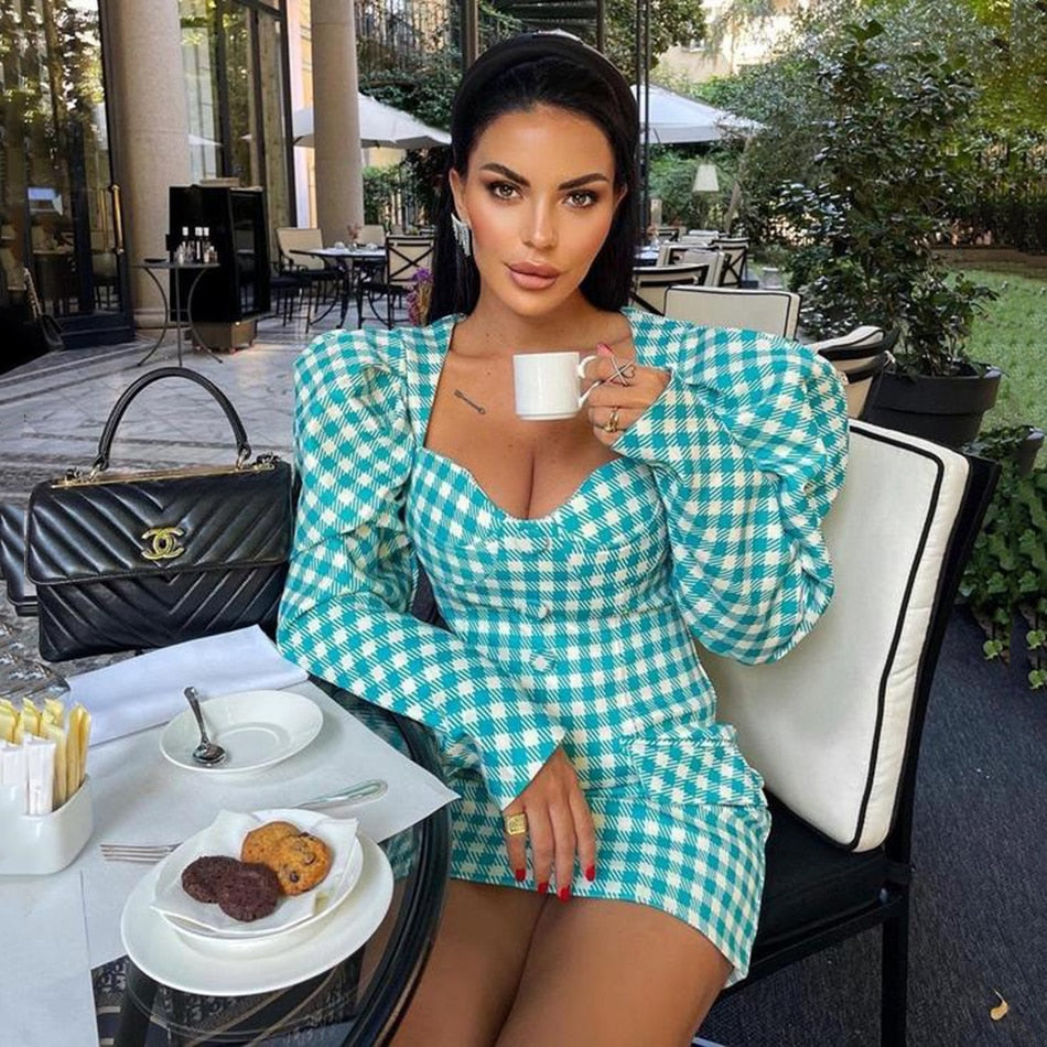 Enchanting Elegant Plaid Bodycon Mini Dress for Women | ULZZANG BELLA