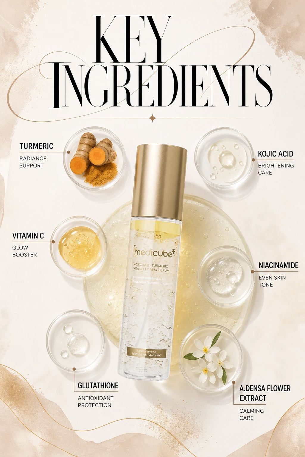 Kojic Acid Turmeric Vita Jelly Mist Serum 100ml | MEDICUBE | MEDICUBE Kojic Acid Turmeric Serum - Artisanal Luxury Essence