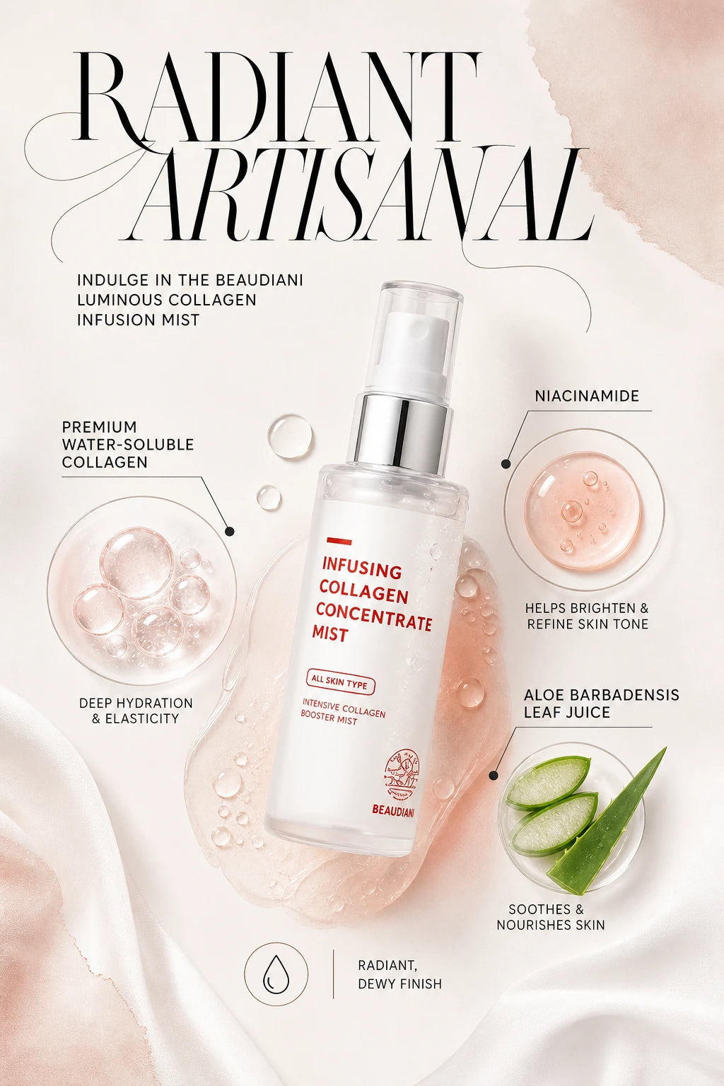 Luminous Collagen Infusion Mist | BEAUDIANI | BEAUDIANI Luminous Collagen Infusion Mist - Artisanal Hydration