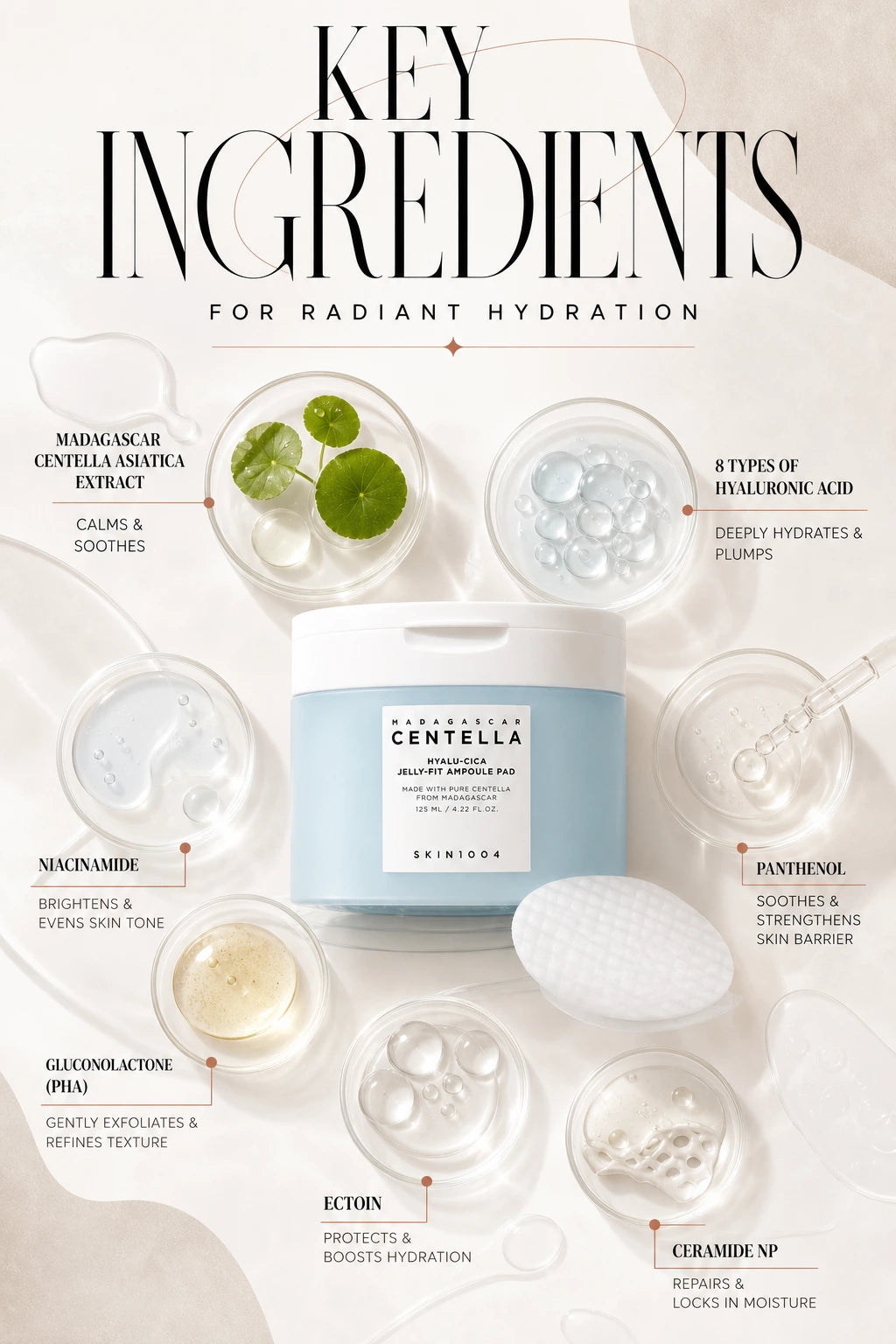 Madagascar Centella Hyalu-Cica Jelly-Fit Ampoule Pad 60pads | SKIN1004 | SKIN1004 Couture Ampoule Pads for Luxurious Hydration