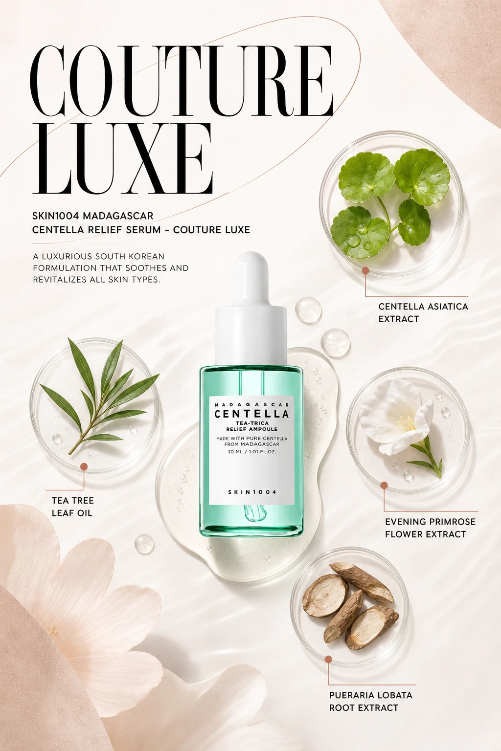Madagascar Centella Tea-Trica Relief Ampoule 30ml | SKIN1004 | SKIN1004 Madagascar Centella Relief Serum - Couture Luxe Elixir