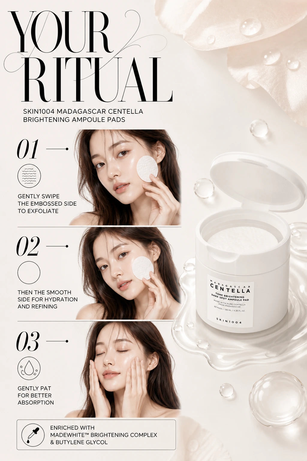 Madagascar Centella Tone Brightening Dark Spot Ampoule Pad 60pads | SKIN1004 | SKIN1004 Madagascar Centella Brightening Ampoule Pads - Artisanal