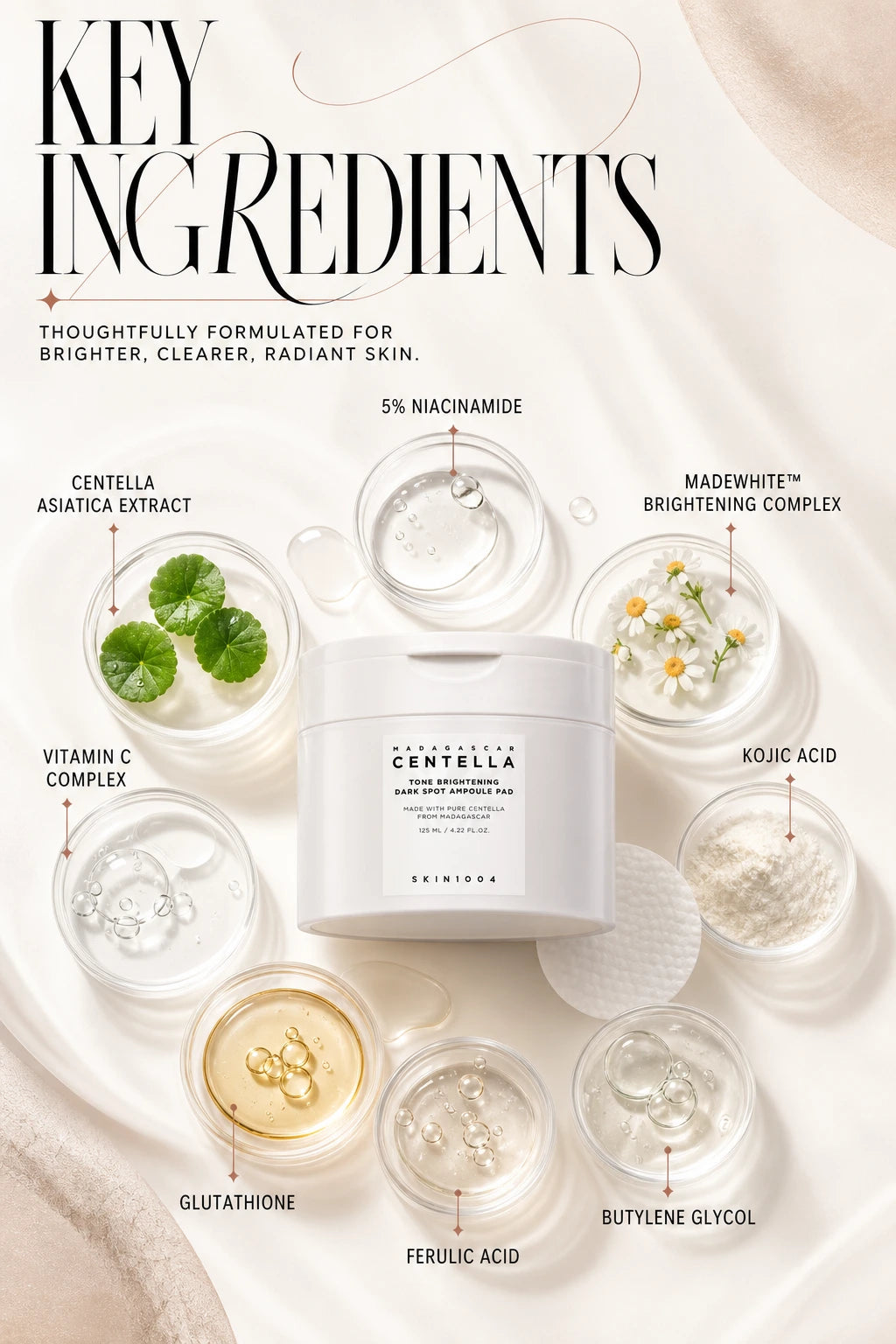 Madagascar Centella Tone Brightening Dark Spot Ampoule Pad 60pads | SKIN1004 | SKIN1004 Madagascar Centella Brightening Ampoule Pads - Artisanal