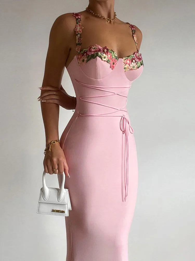 Floral Spaghetti Strap Sleeveless Maxi Bodycon Dress | ULZZANG BELLA