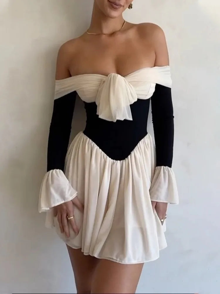 Elegant Strapless Flare Sleeve Mini Dress for Women | ULZZANG BELLA