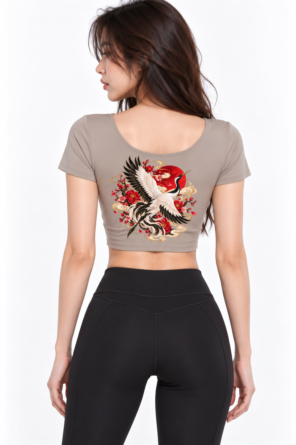 Korean Crane Panelled Crop Yoga T-Shirt | ULZZANG BELLA