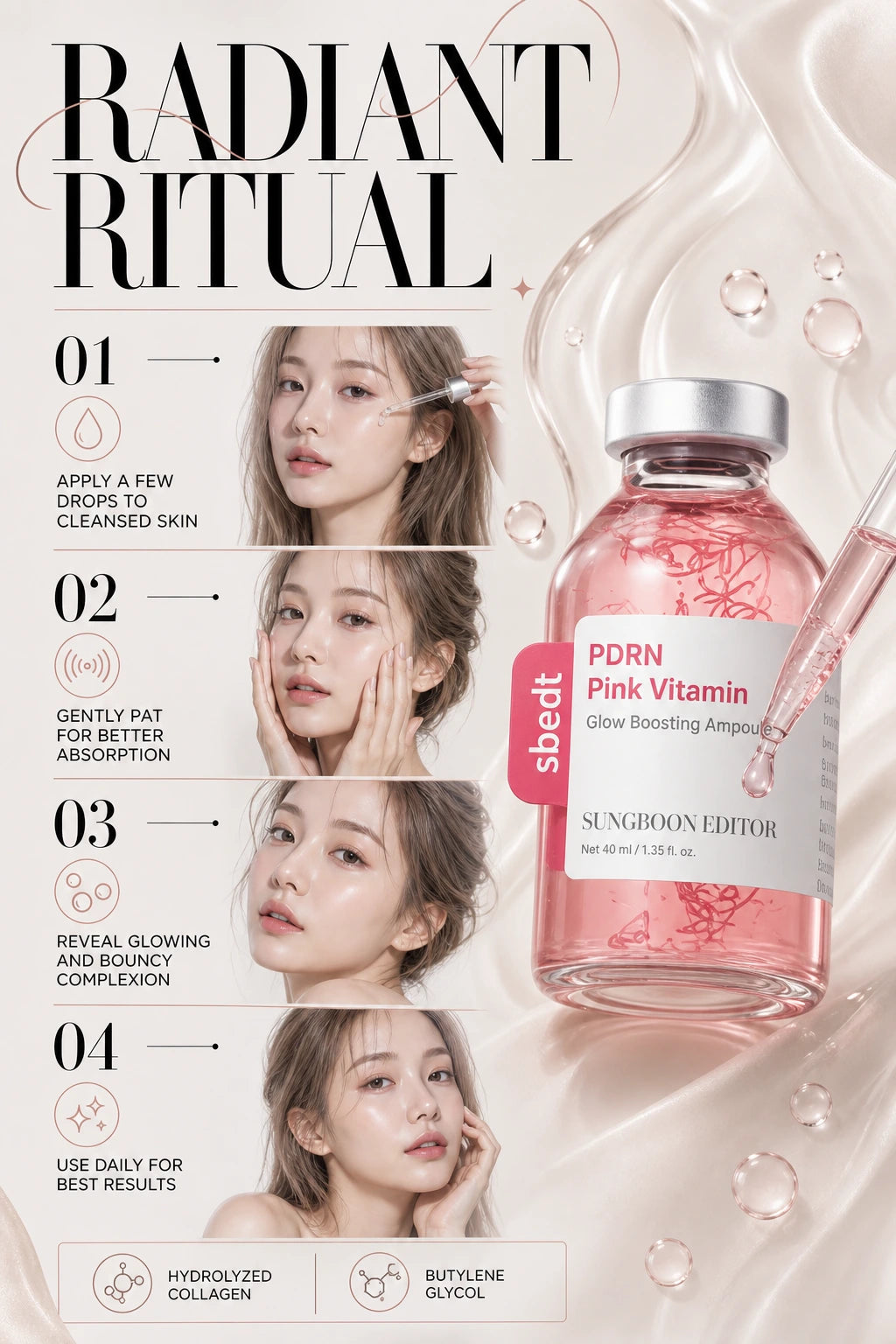 PDRN Pink Vitamin Glow Boosting Ampoule 40ml | Sungboon Editor | Sungboon Editor Pink Vitamin Glow Boosting Ampoule, Couture Serum