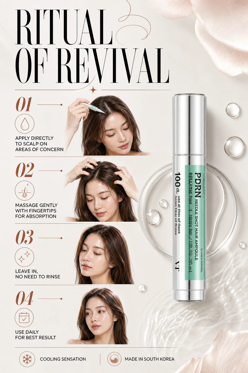 PDRN Reedle Shot Hair Ampoule 100dL | VT Cosmetics | VT Cosmetics PDRN Reedle Shot Hair Serum, Luxurious Artisanal Care